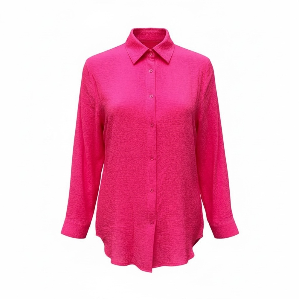 Chico's Ultra Pink Drapy Crinkle Button Down Blouse Rayon Blend Size 0 NWT